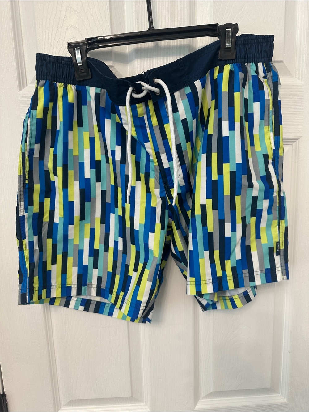 Men's Geometric Blue Multi Swim Shorts worn once